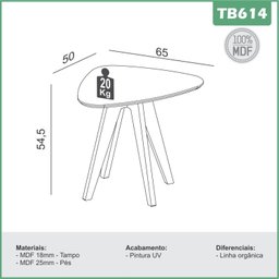 Mesa Lateral de Canto Orgânica 65cm 100% MDF Nature Branco - 3 Mesa Lateral de Canto Orgânica 65cm 100% MDF Nature Branco - 3