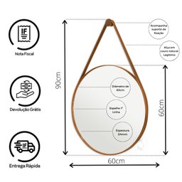 Espelho Redondo Decorativo Adnet Escandinavo 60cm com Suporte Rei dos Vidros - 3 Espelho Redondo Decorativo Adnet Escandinavo 60cm com Suporte Rei dos Vidros - 3