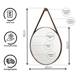 Espelho Redondo Decorativo Adnet Escandinavo 60cm com Suporte Rei dos Vidros - 4