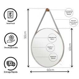 Espelho Redondo Decorativo Adnet Escandinavo 60cm com Suporte Rei dos Vidros - 3