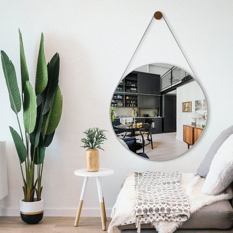 Espelho Redondo Decorativo Adnet Escandinavo 60cm com Suporte Rei dos Vidros