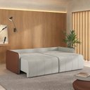 Ver imagem 2 de Sofá Cama Casal Retrátil e Reclinável 3 Lugares Linho Caramelo/Bege Jequitibá 225cm CabeCasa MadeiraOriginals Madeira