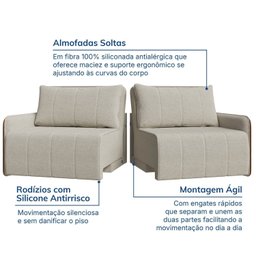 Sofá Cama Retrátil e Reclinável 3 Lugares 225cm Jequitibá CabeCasa MadeiraMadeira - 10