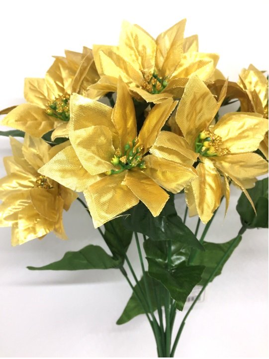 Buquê Natal Bico de Papagaio Lamê Dourado 12 Flores 35cm - Yangzi - 3