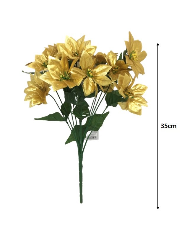 Buquê Natal Bico de Papagaio Lamê Dourado 12 Flores 35cm - Yangzi - 2
