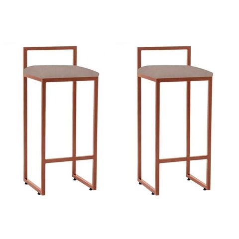 Kit 2 Banquetas Altas Industriais em Aço Dori Cobre Assento Suede Bege - Cor: Bege
