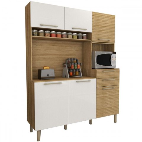 Cozinha Compacta Montano 6 Portas 2 Gavetas Ripado 3d Freijó/supremo - Panorama Móveis