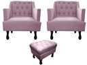 Ver imagem 1 de Kit 2 Poltronas Decorativa Julia + Puff Luis Xv Suede Rosê Pés Madeira Mz Decor