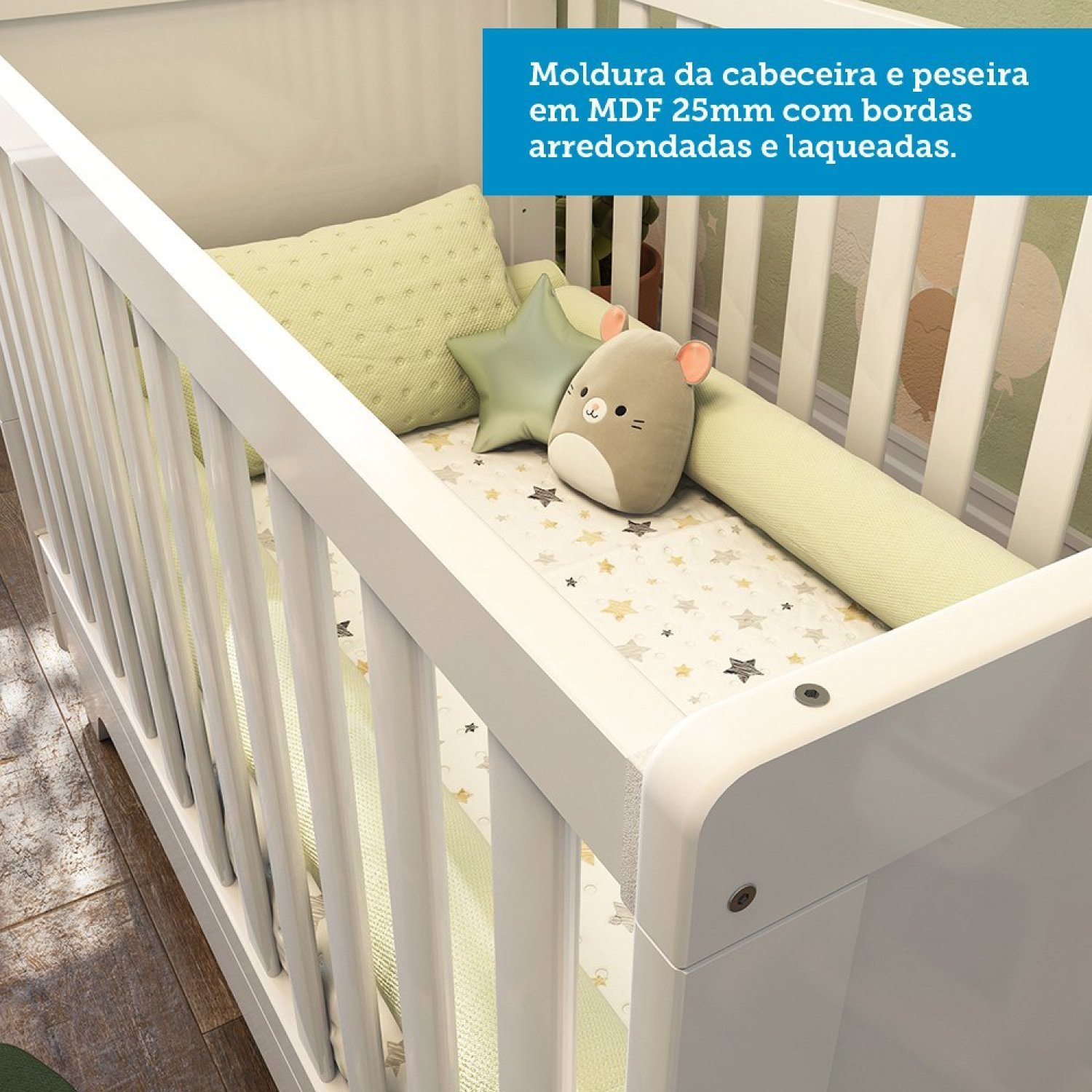 Quarto de Bebê com Cômoda e Berço 100% MDF Jolie Retrô  - 7