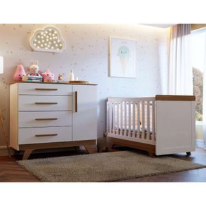 Quarto de Bebê com Cômoda e Berço 100% MDF Jolie Retrô 