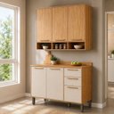 Ver imagem 1 de Cozinha Modulada Compacta 2 Peças 6 Portas MDF 120cm Malta Espresso Móveis Bege/Amêndoa/Off-White