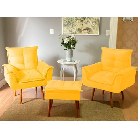 Kit 02 Poltronas Opala 1 Puff Opala Varias Cores Suede Bela-móveis:amarelo