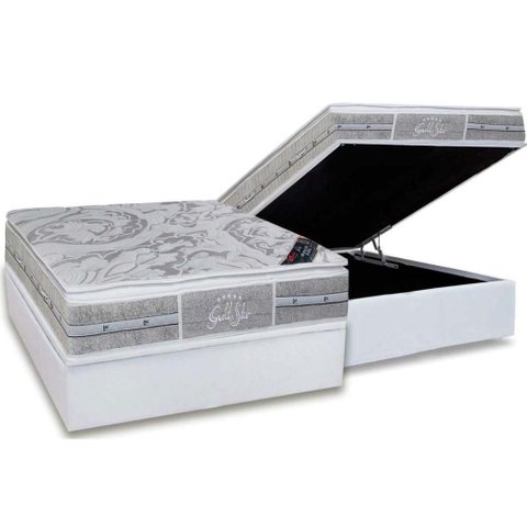 Cama Box Baú Casal: Colchão Molas Pocket Ensacadas Castor Super Luxo Látex Plush + Base Crc
