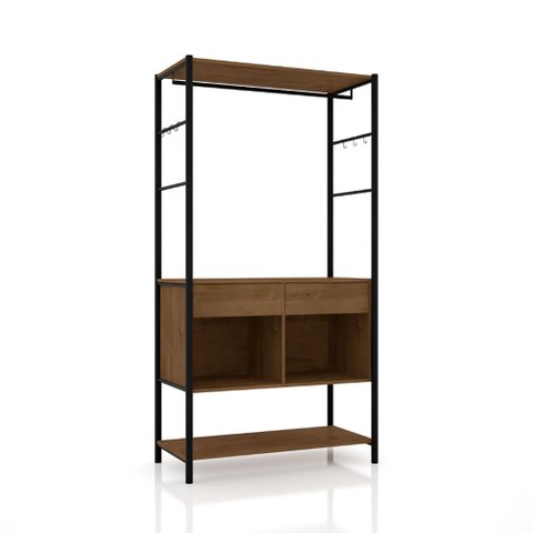Guarda Roupa Closet Industrial 2 Gavetas Veneza Preto/demolição 90cm - Pallazio