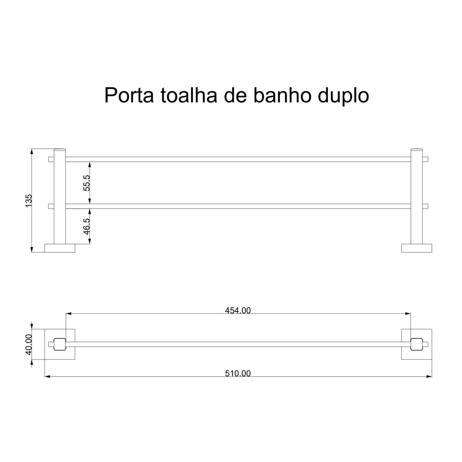 Porta Toalha de Banho Duplo 51cm Inox Polido Square Ducon Metais - 3