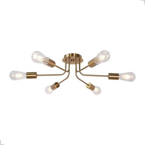 Lustre Luminária de Teto Plafon Aster Sputnik Aranha 6 Braços E27 Dourado Quarto Sala Cozinha