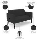 Ver imagem 4 de Sofá Namoradeira e 2 Poltronas Base Madeira Preto Maressa Veludo Preto - Ibiza