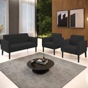 Ver imagem 2 de Sofá Namoradeira e 2 Poltronas Base Madeira Preto Maressa Veludo Preto - Ibiza