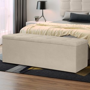 Calçadeira Baú Casal Queen 1,60m Roma Suede Bege Dal Poz Estofados