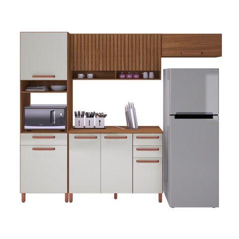 Cozinha Modulada 3,10MTS Monza 4 Peças Freijó / Off White - Indekes