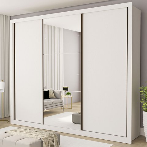 Guarda-roupa Casal com 3 Espelho 3 Portas - Branco