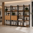 Ver imagem 5 de Kit 4 Estantes para Livros 2 Portas 20 Prateleiras Estilo Industrial Lâmina Mel/Preto - BRV Móveis