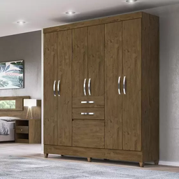 Guarda Roupa Casal 6 portas 2 portas New Mafra Castanho Wood - Moval - 1