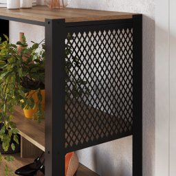 Aparador Industrial para Sala com Laterais Teladas P1021 Preto Mel - 4 Aparador Industrial para Sala com Laterais Teladas P1021 Preto Mel - 4