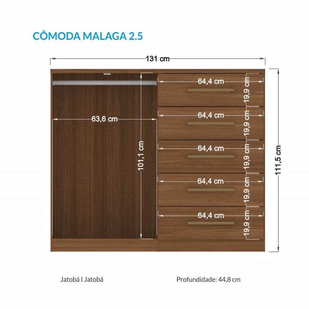 Comoda Grande Malaga 2 Portas 5 Gavetas Santos Andira - 3