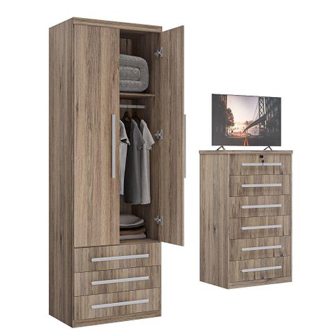 Guarda-roupa 2 Portas 3 Gavetas Modular 1303 Ilan Castanho
