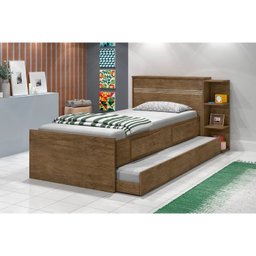 Cama Solteiro com Baú 2 Gavetas e Cama Auxiliar Jade  - 1