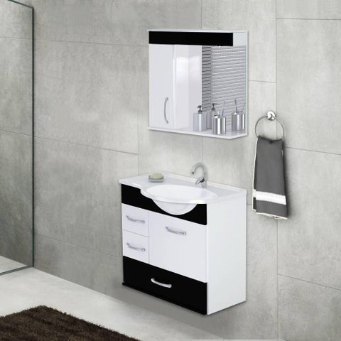 Armário para Banheiro Viena 5700 Suspenso 59,5cm 2 Gavetas + Gavetão Rorato - Preto