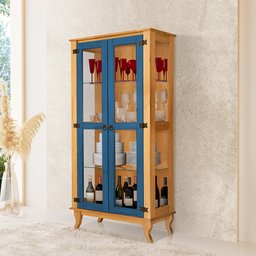 Cristaleira Madeira Maciça Alta Vintage Bella Luna Azul/imbuia - 1