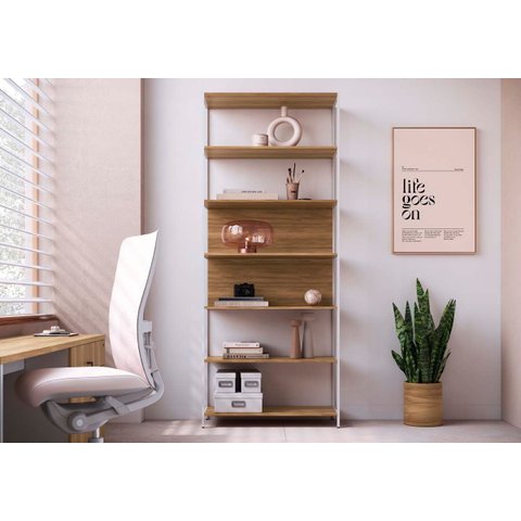 Estante 7 Prateleiras 211,5cm Home Office Nogal/branco