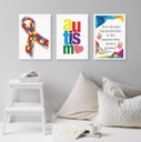 Ver imagem 2 de Kit 3 Quadros Decorativos Autismo 45x34cm - com Vidro:madeira Branca
