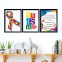 Ver imagem 1 de Kit 3 Quadros Decorativos Autismo 45x34cm - com Vidro:madeira Branca