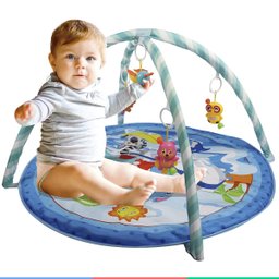 Tapete De Atividades Infantil Ginásio Tapete com Arco Brinquedos Animais Jumbo Azul Kababy - 6