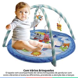 Tapete De Atividades Infantil Ginásio Tapete com Arco Brinquedos Animais Jumbo Azul Kababy - 3