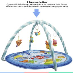 Tapete De Atividades Infantil Ginásio Tapete com Arco Brinquedos Animais Jumbo Azul Kababy - 2