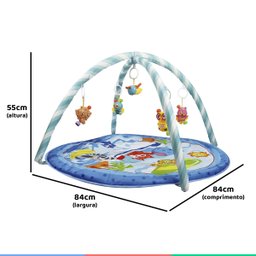 Tapete De Atividades Infantil Ginásio Tapete com Arco Brinquedos Animais Jumbo Azul Kababy - 4