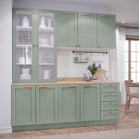 Cozinha Modulada Compacta 4 Peças com Armário Aéreo 2 Portas Vidro Arizona CabeCasa MadeiraOriginals