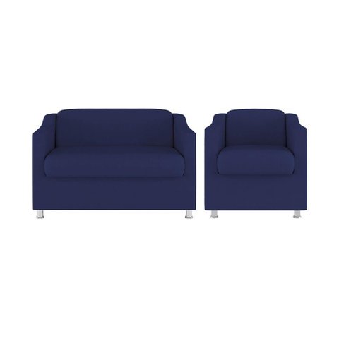 Kit 01 Poltrona Decorativa Tilla + Namoradeira Sala Espera Cor:azul Marinho