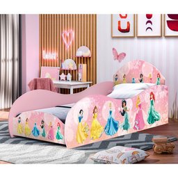 Cama Carruagem Solteiro Princesas Mdf Rosa - 1