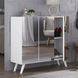 Sapateira Retrô com Espelho 3 Portas Nina Multimóveis MP6022 Branca - 1 Sapateira Retrô com Espelho 3 Portas Nina Multimóveis MP6022 Branca - 1