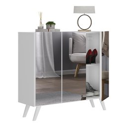 Sapateira Retrô com Espelho 3 Portas Nina Multimóveis MP6022 Branca - 2 Sapateira Retrô com Espelho 3 Portas Nina Multimóveis MP6022 Branca - 2