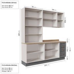 Cozinha Modulada Compacta 4 Peças com Armário Aéreo 2 Portas Vidro Arizona CabeCasa MadeiraMadeira - 4
