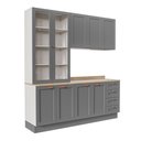 Ver imagem 3 de Cozinha Modulada Compacta 4 Peças com Armário Aéreo 2 Portas Vidro Arizona CabeCasa MadeiraOriginals Cinza