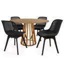 Ver imagem 1 de Conjunto Mesa de Jantar Redonda Talia Amadeirada Natural 120cm com 4 Cadeiras Design Marcela - Preto