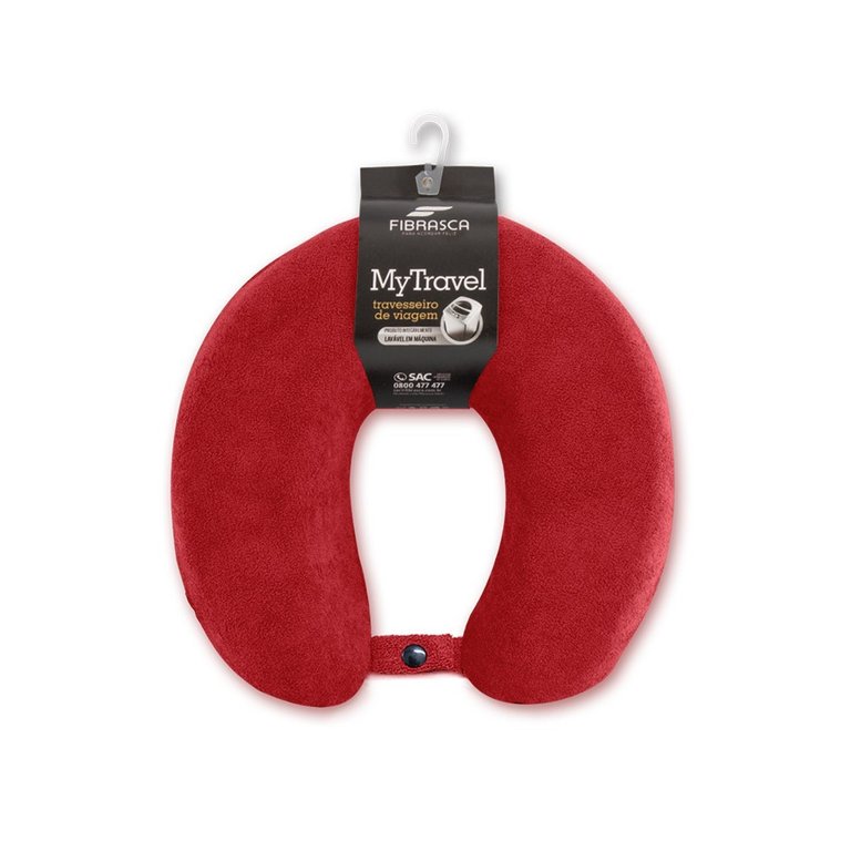 Travesseiro de Pescoço para Viagem My Travel Fibra Vermelho Lavável em Máquina Fibrasca