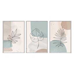 Kit 03 Quadros Decorativos - Arte Abstrata Minimalista Folhas e Ramos Abg042 - Vidro 60x80cm - 2
